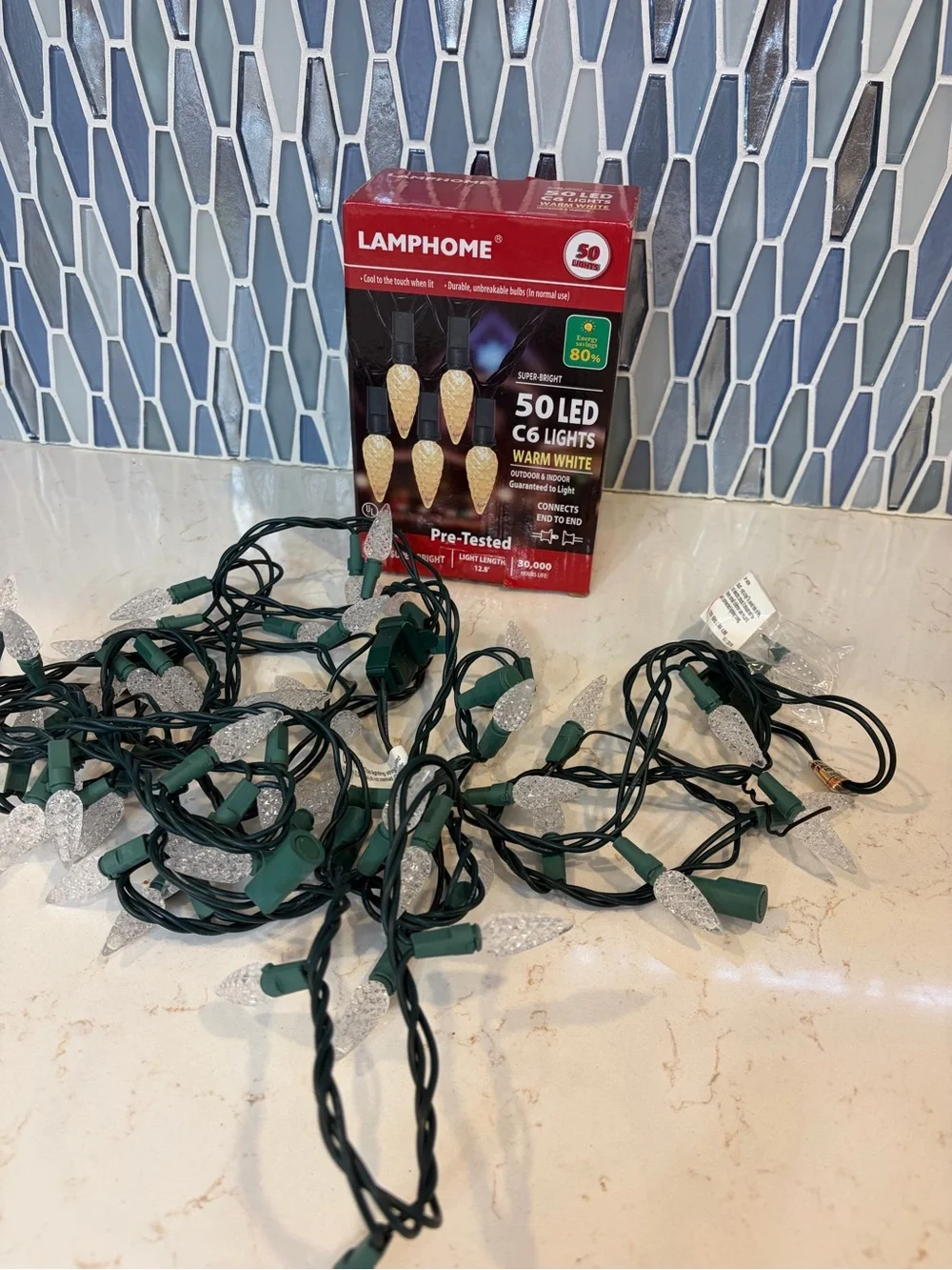 LAMPHOME 50 LED C6 Warm White String Lights